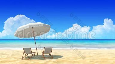 旅游，<strong>度假</strong>，<strong>度假</strong>.. 沙滩上的沙滩椅和雨伞..